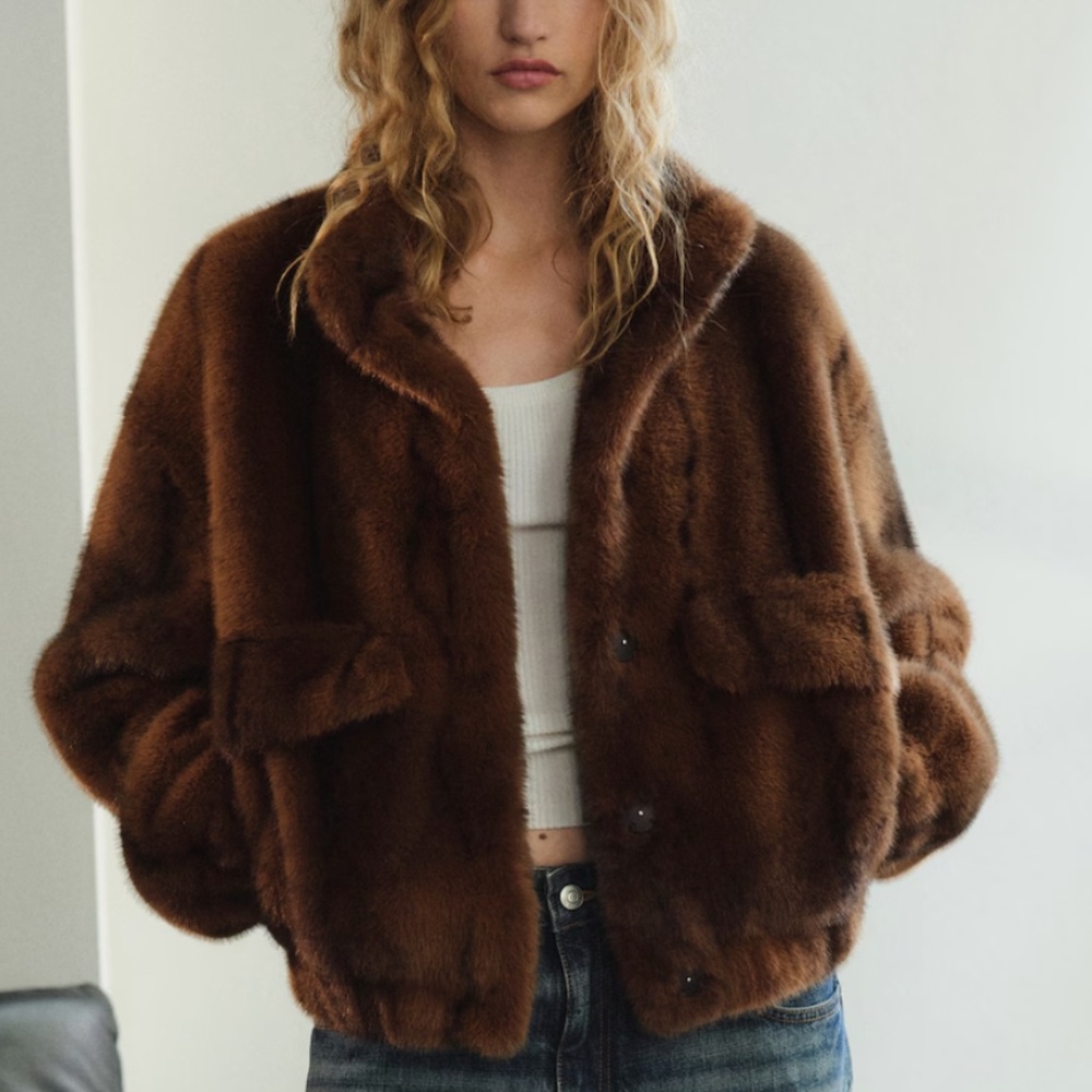 Mango - Faux Fur Jacket with Pockets